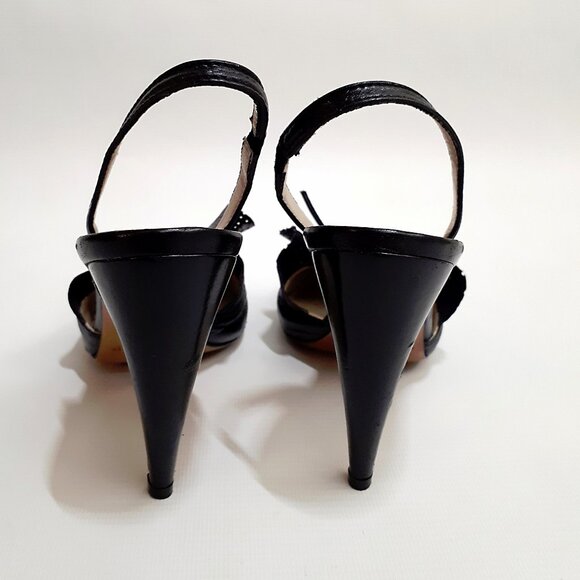 ADAMI Pinup Stiletto Heel Pumps with Ruffle Detail in Jet Black Leather - Picture 7 of 15